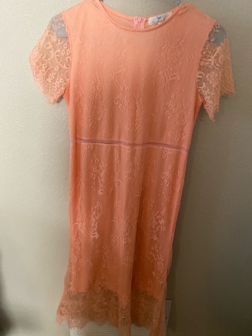 Girls Lace Overlay Casual Dress in Peach